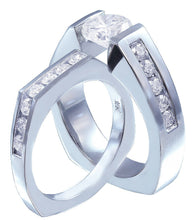 Load image into Gallery viewer, Round Cut Moissanite Engagement Ring And Matching Band Tension Set Style Bridal Ring 14k Solid And Heavy White Gold Wedding Ring 2.50ctw