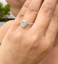Load image into Gallery viewer, GIA Certified Natural Oval Cut Moissanite And Round Cut Sides Engagement Ring And Matching Band Halo Bridal Set 14K Solid Yellow Gold 1.80ct