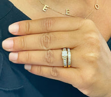 Load image into Gallery viewer, GIA Certified Princess Cut And Round Cut Sides Diamond Engagement Ring And Matching Band Bridal Ring 14k Solid Yellow Gold Wedding Set 2.60