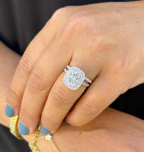 Load image into Gallery viewer, GIA Certified Natural Cushion Cut And Round Cut Diamond Engagement Ring And Matching Band 14k Solid White Gold Double Halo Bridal Set 2.70ct