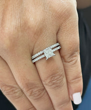 Load image into Gallery viewer, GIA Certified Natural Princess Cut And Round Cut Diamond Engagement Ring And Matching Band 14k Solid White Gold Wedding Bridal Ring Set 1.80