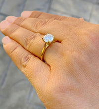 Load image into Gallery viewer, GIA Certified Cathedral Four Prong Set Round Cut Natural Diamond Engagement Solitaire Ring Minimalist Weddig Ring 14K Solid Yellow Gold 1.00