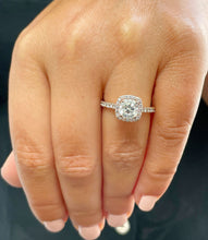 Load image into Gallery viewer, GIA Certified Natural Cushion Cut and Round Cut Diamond Engagement Ring Halo Bridal Ring Prong Set Wedding Ring 14k Solid Rose Gold 2.10ctw
