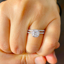Load image into Gallery viewer, GIA Certified Natural Cushion Cut And Round Cut Sides Diamond Engagement Ring And Band Halo Bridal Ring Wedding Set 14k White Gold 1.65ctw