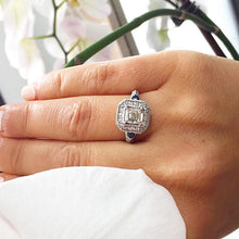 Load image into Gallery viewer, GIA Certified Asscher Round And Trillion Cut Natural Diamonds and Sapphire Engagement Ring Halo Wedding Ring 14k Solid White Gold 1.80ctw