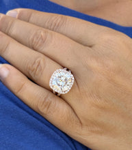 Load image into Gallery viewer, Cushion Cut Moissanite And Round Cut Sides Engagement Ring Halo Style Split Shank Wedding Ring Set In 14k Solid Rose Gold Bridal Ring 7.70ct