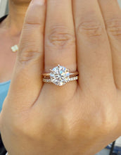 Load image into Gallery viewer, Round Cut Diamond Engagement Ring And Matching Band Solitaire IGI Certified Crown Set Style In 14k Solid Rose Gold Wedding Bridal Ring 3.20