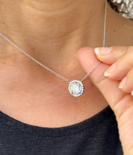 Load image into Gallery viewer, Round Cut Moissanite Pendant And Chain Solitaire Minimalist Dainty Halo Style 14k Solid White Gold Necklace And Chain Wedding Gift 3.25ct
