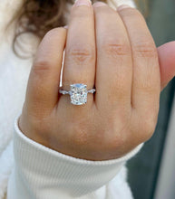 Load image into Gallery viewer, Cushion Cut Moissanite Ring And Round And Marquise Cut Engagement Ring 14K White Gold Bridal Ring Wedding Ring Inner Halo Style 5.75ctw