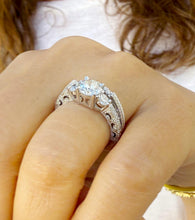 Load image into Gallery viewer, Round Cut Moissanite Engagement Ring And Matching Band Antique Design Wedding Ring And Band Filigree Bridal Set Set In 14k White Gold 1.65ct