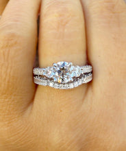 Load image into Gallery viewer, Round Cut Moissanite Engagement Ring And Matching Band Antique Design Wedding Ring And Band Filigree Bridal Set Set In 14k White Gold 1.65ct