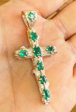 Load image into Gallery viewer, Natural Emerald Cut Green Emerald Cross Pendent Style 10K, 14K or 18K Solid Rose, Yellow or White Gold Men's Cross Men's Emerald Cross 2.50