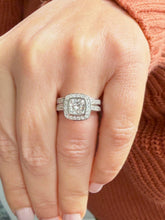 Load image into Gallery viewer, Cushion Cut Moissanite and Round Cut Engagement Ring And Matching Band Bezel Set 14k Solid And Heavy White Solid Gold Three Piece 2.50ctw