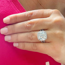 Load image into Gallery viewer, Cushion Cut Moissanite And Round Cut Sides Cvd Diamond Engagement Ring 14k Solid White Gold Halo Bridal Wedding Ring Split Shank 5.70ctw