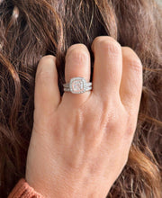 Load image into Gallery viewer, Cushion Cut Moissanite and Round Cut Engagement Ring And Matching Band Bezel Set 14k Solid And Heavy White Solid Gold Three Piece 2.50ctw