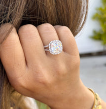 Load image into Gallery viewer, Cushion Cut Moissanite And Round Cut Sides Cvd Diamond Engagement Ring 14k Solid White Gold Wedding Ring Halo Split Shank Design 5.70ctw