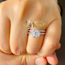 Load image into Gallery viewer, Cushion Cut Moissanite and Cvd Round Cut Sides Diamond Engagement Ring And Matching Band 14K Solid White Gold Halo Wedding Ring 1.75ctw