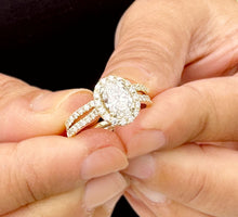 Load image into Gallery viewer, Oval Cut And Round Cut Diamonds Engagement Ring And Matching Band IGI Certified 14k Solid Yellow Gold Halo Bridal Set Wedding Set 1.80ctw