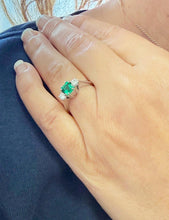 Load image into Gallery viewer, Asscher Cut Natural Green Emerald And Natural Round Cut Sides Diamonds Ring Three Stone Style Bridal Engagement 18k Solid White Gold 1.28ctw