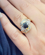 Load image into Gallery viewer, Oval Cut Natural Sapphire and Round And Baguettes Cut Natural Diamonds Engagement Ring 14k Solid Yellow Gold Wedding Ring 1.80ctw