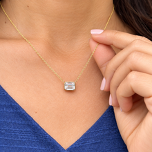 Load image into Gallery viewer, Emerald Cut Moissanite Bezel Set Solitaire Pendant 14K Yellow Gold 2.00 CT