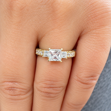 Load image into Gallery viewer, Princess & Round Natural Diamond Three Stone Engagement Ring 14K Gold 1.60 CT