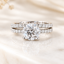 Load image into Gallery viewer, Round Cut Lab-Grown Diamond Inner Halo Bridal Set IGI Certified 14K Gold 2.10 CTW
