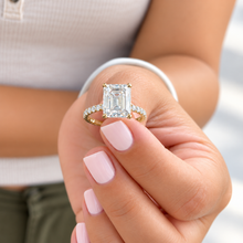 Load image into Gallery viewer, Emerald Shape And Round Cut IGI Certified Diamond Engagement Ring Bridal Set In 14k Solid Yellow Gold Wedding Ring 4.25ctw