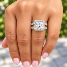 Load image into Gallery viewer, Princess & Round Diamond Halo Engagement Ring 14K Gold 3.70 CT