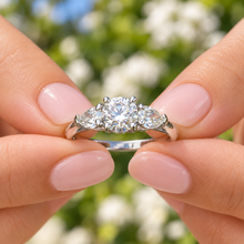 Load image into Gallery viewer, Round & Pear Natural Diamond Three Stone Engagement Ring GIA Certified 14K White Gold 1.20 CTW