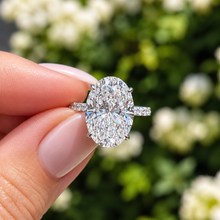 Load image into Gallery viewer, Oval Moissanite & Round Hidden Halo Engagement Ring 14K Gold 6.25 CTW