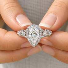 Load image into Gallery viewer, Pear & Round Diamond Halo Engagement Ring 14K Gold 2.70 CT