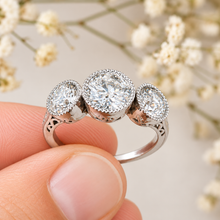 Load image into Gallery viewer, Round Diamond Three Stone Halo Bridal Ring Set 14K Gold 2.00 CTW