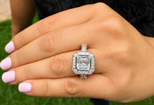 Load image into Gallery viewer, Asscher Cut Moissanite and CVD Diamond Bezel Halo Engagement Ring 14K Gold 4.60 CTW
