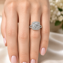 Load image into Gallery viewer, Round Cut Lab-Grown Diamond Double Halo Split Shank Engagement Ring IGI Certified 14K Gold 3.00 CTW