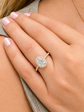 Load image into Gallery viewer, Oval Moissanite & Round Halo Engagement Ring 14K Yellow Gold 2.50 CTW