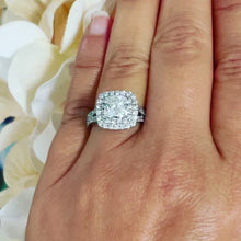 Load and play video in Gallery viewer, Large Women's 14k solid white gold cushion cut forever one moissanite and natural diamond engagement ring Bridal Wedding Halo 2.30ctw