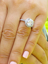 Load image into Gallery viewer, Large 14K White Gold Round Cut Forever One Moissanite Diamond Engagement Ring Halo Prong Bridal Wedding Halo Natural Diamonds 3.50ctw