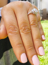 Load image into Gallery viewer, Large 14K White Gold Round Cut Forever One Moissanite Diamond Engagement Ring Halo Prong Bridal Wedding Halo Natural Diamonds 3.50ctw