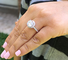 Load image into Gallery viewer, Large 14K White Gold Round Cut Forever One Moissanite Diamond Engagement Ring Halo Prong Bridal Wedding Halo Natural Diamonds 3.50ctw