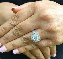 Load image into Gallery viewer, Women's Large 14k solid white gold cushion and Round cut diamond engagement ring double halo pave natural diamonds 1.80ctw