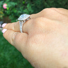 Load image into Gallery viewer, Women's Large 14k solid white gold cushion and Round cut diamond engagement ring double halo pave natural diamonds 1.80ctw