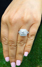 Load image into Gallery viewer, Large 2.30Ctw Women's 14k solid white gold cushion cut moissanite and natural diamond engagement ring Bridal Wedding Halo