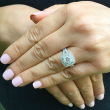 Load image into Gallery viewer, Large Women's 14k solid white gold cushion cut forever one moissanite and natural diamond engagement ring Bridal Wedding Halo 2.80ct