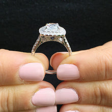 Load image into Gallery viewer, Large Women's 14k solid white gold cushion cut forever one moissanite and natural diamond engagement ring Bridal Wedding Halo 2.80ct