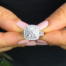 Load image into Gallery viewer, Large Women's 14k solid white gold cushion cut forever one moissanite and natural diamond engagement ring Bridal Wedding Halo 2.30ct