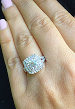 Load image into Gallery viewer, Large 2.30Ctw Women's 14k solid white gold cushion cut moissanite and natural diamond engagement ring Bridal Wedding Halo