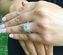 Load image into Gallery viewer, Large Women's 14k solid white gold cushion cut forever one moissanite and natural diamond engagement ring Bridal Wedding Halo 2.80ct