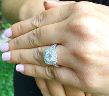 Load image into Gallery viewer, Women's Large 14k solid white gold cushion and Round cut diamond engagement ring double halo pave natural diamonds 1.80ctw
