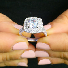 Load image into Gallery viewer, Large 2.30Ctw Women's 14k solid white gold cushion cut moissanite and natural diamond engagement ring Bridal Wedding Halo